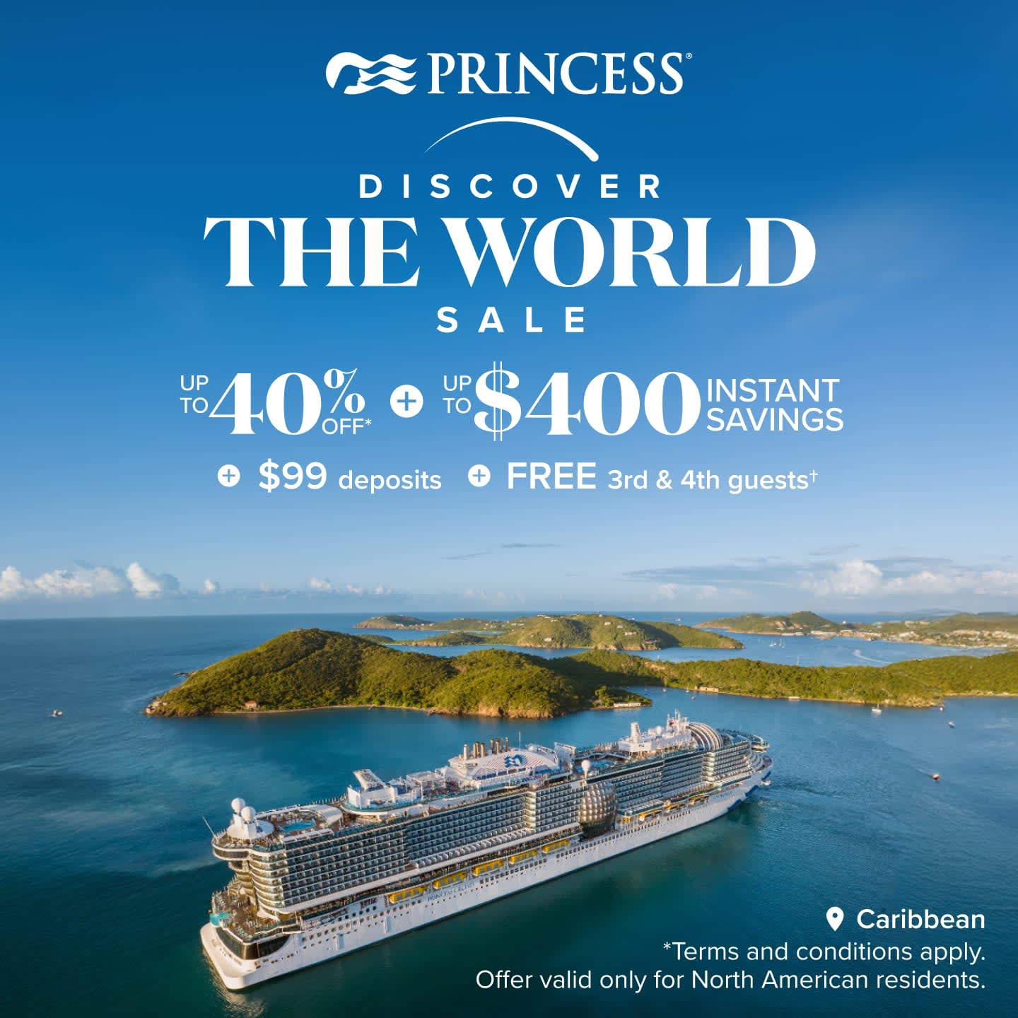 Whether you heat things up island hopping, soak in the culture on a European escapade or play it cool in Alaska, the savings will have you smiling with up to 40% off fares and up to $400 off instantly. Bring your whole crew — because 3rd & 4th guests sail FREE on select voyages (taxes and fees apply). Plus, lock it all in with $99 deposits. Start planning today!